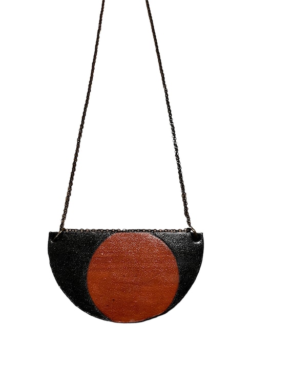 Moon, half moon leather necklace, hand-made leathe
