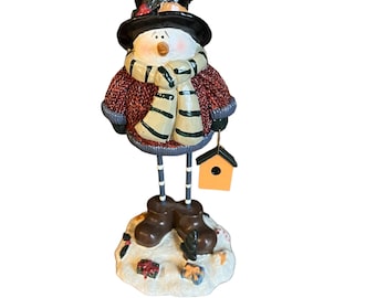 Vintage Snowman, Christmas snowman, Snowman decor, standing snowman holding birdhouse