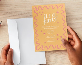 BIRTHDAY INVITE | dinner party | birthday party | whimsical, funky, hand drawn, handwritten | editable, download | Canva template