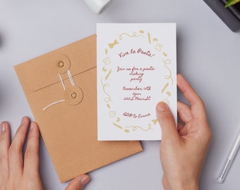 PASTA PARTY INVITE | dinner party | birthday party | pasta party | whimsical, funky, hand drawn | editable, download | Canva template