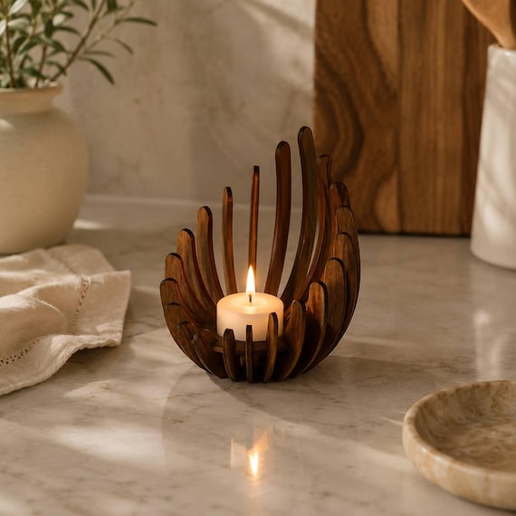 Wooden Tealight Candle Holder, Modern Wood Candle Holder, Rustic Tea Light Holder, Farmhouse Candle Decor, Handmade Wooden Centerpiece