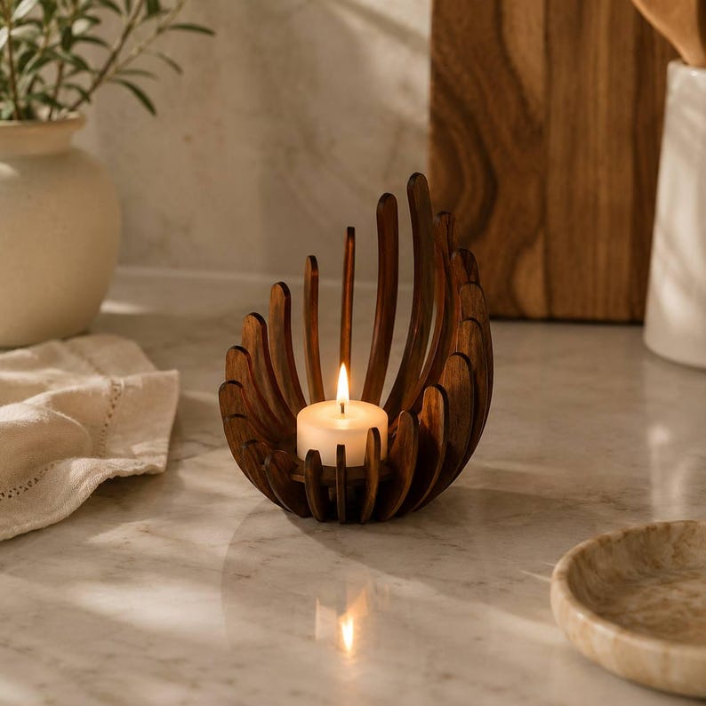 Wooden Tealight Candle Holder, Modern Wood Candle Holder, Rustic Tea Light Holder, Farmhouse Candle Decor, Handmade Wooden Centerpiece bild 1