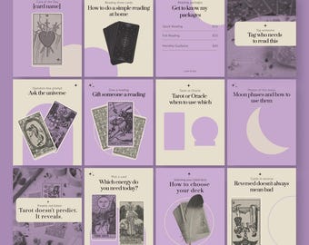 30 Tarot Reader Instagram Templates, Canva Editable Post Bundle, Spiritual Business Social Media Kit