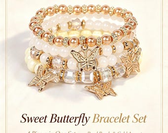 Boho-Armbandset mit goldenem Schmetterlingsanhänger, elegante, stapelbare Armbänder, perfektes Geburtstagsgeschenk für Sie
