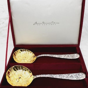Godinger Salatlöffel-Set, vergoldet/versilbert, viktorianisches Blumenmuster, Originalverpackung