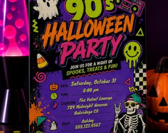 90s Halloween Party Invitation Template, Retro Halloween