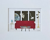 Paper-cut art, hand-cut paper art scene. "A Room With a View: Lost in Space", paper scene