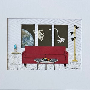 Paper-cut art, hand-cut paper art scene. &quot;A Room With a View: Lost in Space&quot;, paper scene