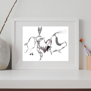 Flaming Heart Black ink drawing digital print highlighted with colored pencils. Printed on 100 lb. matte cardstock image 2