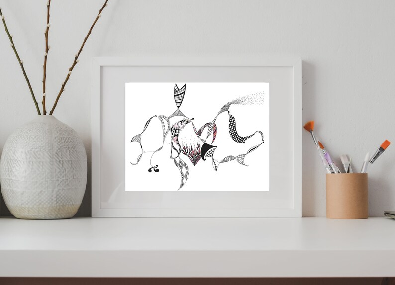Flaming Heart Black ink drawing digital print highlighted with colored pencils. Printed on 100 lb. matte cardstock image 2
