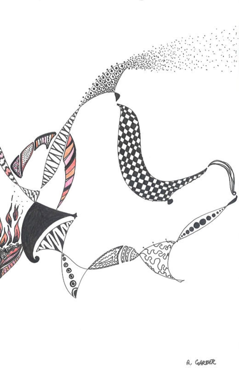 Flaming Heart Black ink drawing digital print highlighted with colored pencils. Printed on 100 lb. matte cardstock image 5