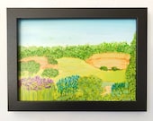 Landscape Painting, Small Landscape Picture Painted Ink, Valley View Picture