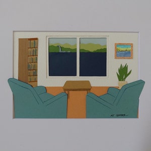 Paper-cut art, hand-cut paper art scene. &quot;A Room With a View: Lost in Space&quot;, paper scene