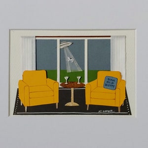 Paper-cut art, hand-cut paper art scene. &quot;A Room With a View: Lost in Space&quot;, paper scene