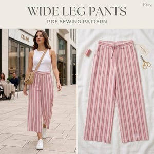 Niki Pants Sewing Pattern PDF | Luna Low Waist Pants Sewing Pattern |  Linen Pants Pattern | Wide Leg Pants Sewing Pattern | Palazzo Pants