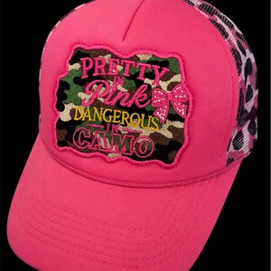 Pretty in PINK,  dangerous in CAMO patch on pink leopard hat.