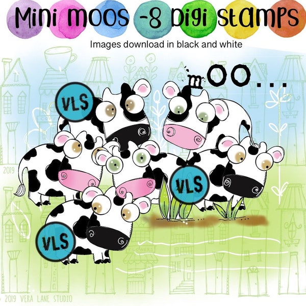 Mini Moos - 8 digi stamps in jpg and png files