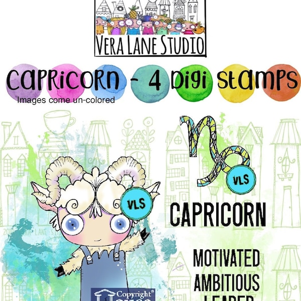 Capricorn - 4 Digi stamps in jpg and png files
