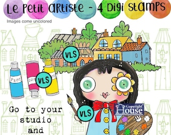 Le Petit Artiste - little whimsical artist 5 digi stamp set in jpg and png files