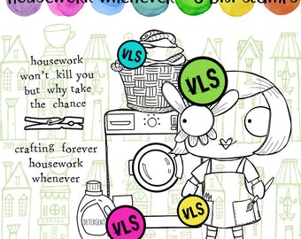 Housework whenever -  7 digi stamp bundle in jpg and png files