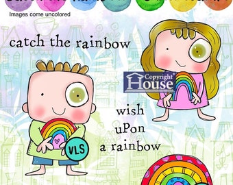 Catch the rainbow -5 Digi stamp bundle in jpg and png files