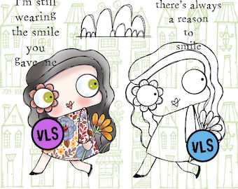 Smile - 5 digi stamp bundle in plain and color options png and jpg files