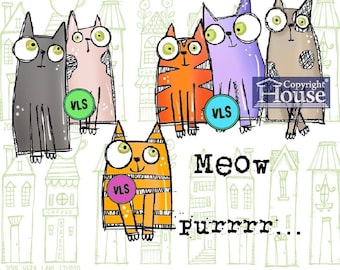 Meow - Lot de 8 tampons Digi au format jpg et png