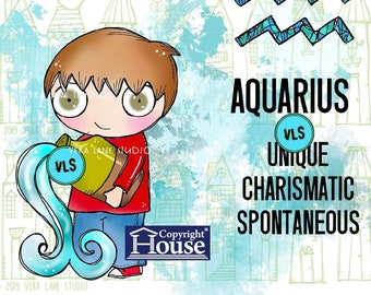 Aquarius Boy - 4 Digi stamp set in jpg and png files