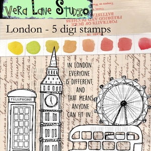London - 5+ digi stamp set in jpg and png files instant downlaod
