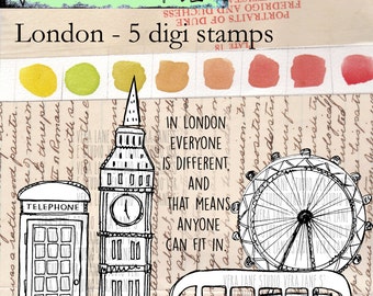 London - 5+ digi stamp set in jpg and png files instant downlaod