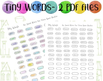 Tiny  Words - 2 pdf sheets of single word sentiments and bubbles for papercraft