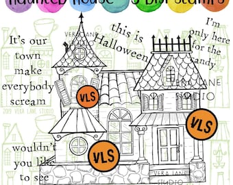 Haunted House - 5 digi stamp set in jpg and png files