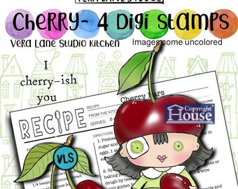 Cherry ; Vera Lane Studio kitchen  - 4 Digi stamp bundle in jpg and png files