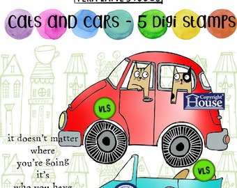 Cats and Cars - 5 Digi stamp set