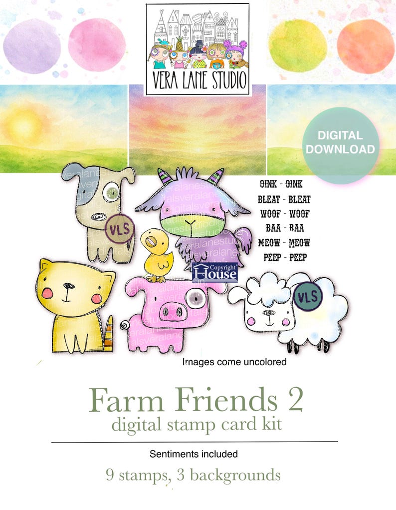 Farm Animal Digi Stamps Cute Farm Friends Digital Stamp Kit Card Making ...