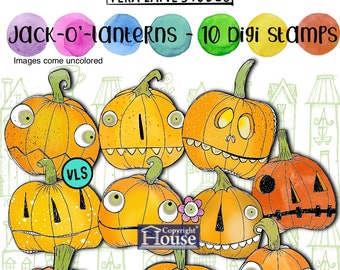 Jack O'lanterns - 10 whimsical and quirky digi stamps