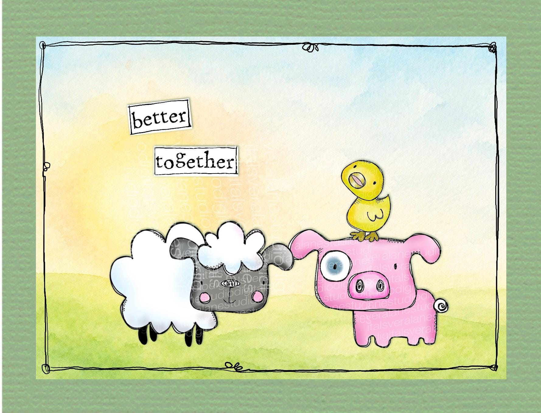 Farm Animal Digi Stamps Cute Farm Friends Digital Stamp Kit Card Making ...