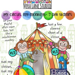 Mon cirque, mes singes - Lot de 7 tampons numériques au format jpg et png