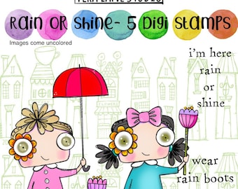 Rain or Shine - quirky and whimsical digi stamp bundle ready for instant download