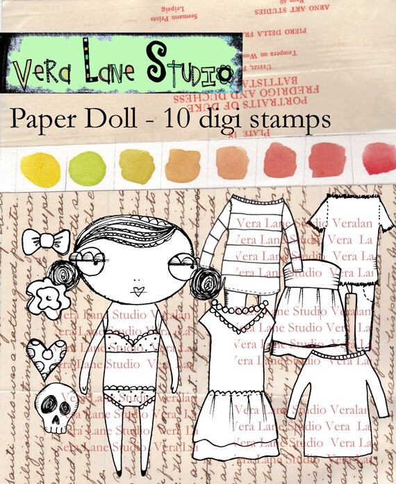 Digi Stamp Paper Doll Set 10 images with paper doll and Etsy