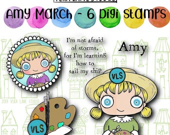 Amy March, Little Women  - 6 Digi stamp bundle in jpg and png files