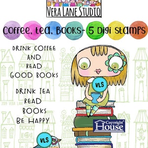 Coffee, Tea and Books - 5 digi stamps