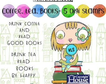 Coffee, Tea and Books - 5 digi stamps