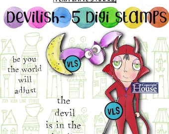 Devilish Dee  - 5 Digi stamp bundle in jpg and png files