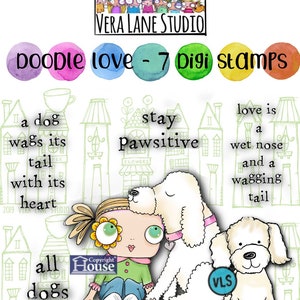 Doodle Love - 7 digi stamps in png and jpg for instant download