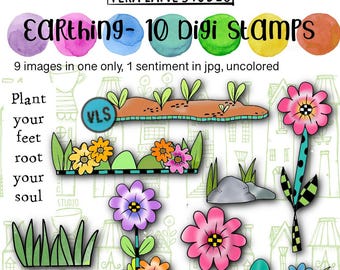 Earthing   - 10 Digi stamp bundle in jpg and png files