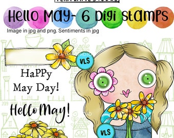 Hello May - 6 digi stamps