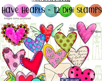 Have Hearts - Twelve digi stamps available for instant download