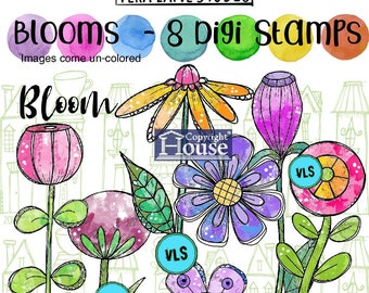 Blooms - 8 digi stamps/ whimsical flowers and buds