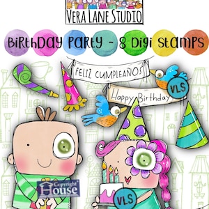 Geburtstagsparty - 10 Digi Stempel Set in jpg und png Dateien
